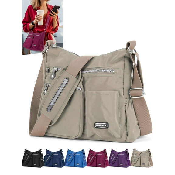 Gustave Women's Nylon Solid Print Crossbody Messenger Bag, Beige