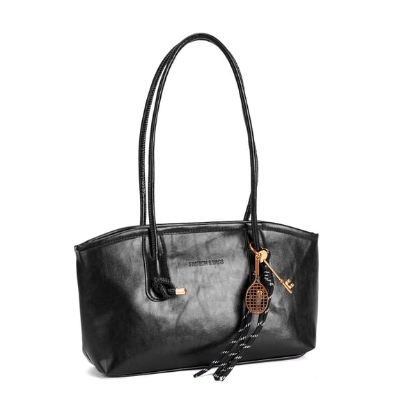 Gustave Women's PU Leather Tote Shoulder Bag Vintage Y2K Trendy East West Handbag Hobo Underarm Purse with Adjustable Strap for Work Casual Travel - Black