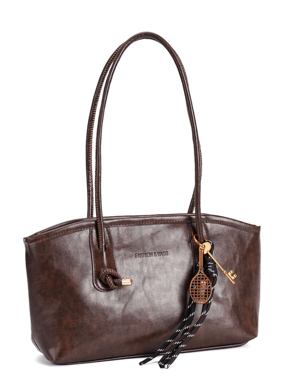Women's PU Leather Tote Shoulder Bag Vintage Y2K Trendy East West Handbag Hobo Underarm Purse with Adjustable Strap for Work Casual Travel - Coffee