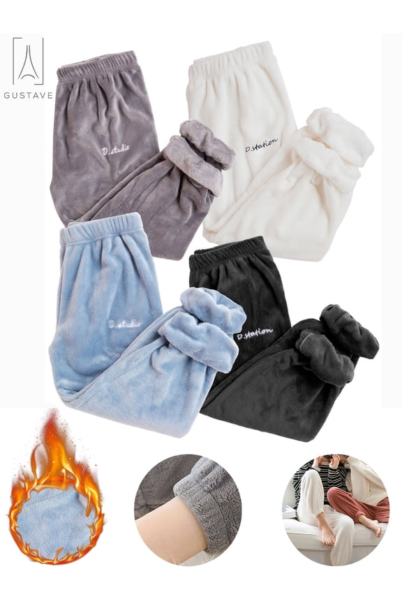 Women's Plush Velvet Pajama Pants, Elastic Waist Thicken Warm Trousers Winter Flannel Loungewear Jogger Pant "White"