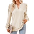 thumbnail image 1 of Gustave Women's Puff Long Sleeve Tops Fall Casual Dressy V Neck T-Shirts Loose Tunic Blouse Pleated Solid Work Pullover Shirts "Beige, M", 1 of 11