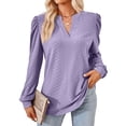 thumbnail image 1 of Gustave Women's Puff Long Sleeve Tops Fall Casual Dressy V Neck T-Shirts Loose Tunic Blouse Pleated Solid Work Pullover Shirts "Purple, S", 1 of 11
