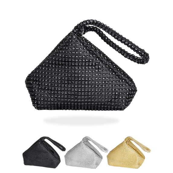 Gustave Women's Rhinestone Clutch Evening Bag Elegant Triangle Wristlet Purse Handbag Bridesmaid Gift for Wedding 1920s Party Cocktail Prom - Black