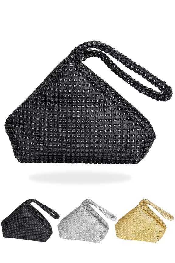 Women's Rhinestone Clutch Evening Bag Elegant Triangle Wristlet Purse Handbag Bridesmaid Gift for Wedding 1920s Party Cocktail Prom - Black