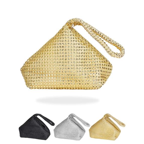 Gustave Women's Rhinestone Clutch Evening Bag Elegant Triangle Wristlet Purse Handbag Bridesmaid Gift for Wedding 1920s Party Cocktail Prom - Glod