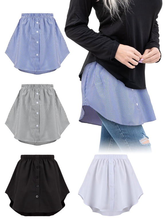 Women's Shirt Extender Skirt-Adjustable Layering Fake Top Lower Sweep Shirt Half Length Skirt for Sweater Sweatshirt Jacket, Blue Stripe