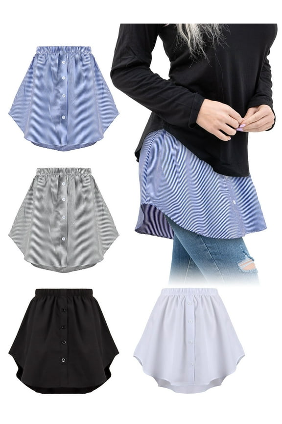 Women's Shirt Extender Skirt-Adjustable Layering Fake Top Lower Sweep Shirt Half Length Skirt for Sweater Sweatshirt Jacket, Blue Stripe