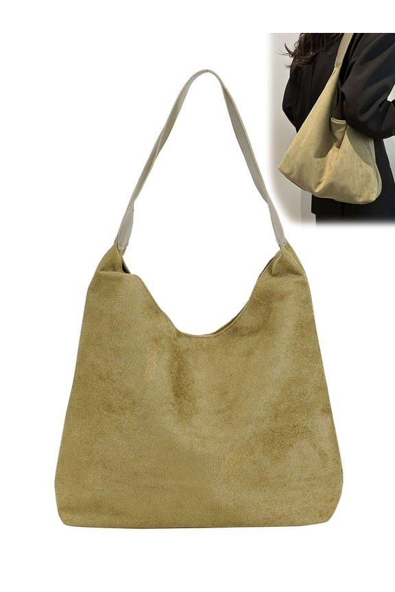 Women's Slouchy Bag Tote Shoulder Bag Hobo Handbag Retro Faux Suede Work Bags Top Handle Tote Purses for Travel Shopping Office - Green