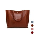 thumbnail image 1 of Gustave Women's Soft Faux Leather Tote Bag Tassels Shoulder Bag Big Capacity Fashion Ladies Handbag Water Resistant Satchel Bag, Brown, 1 of 9
