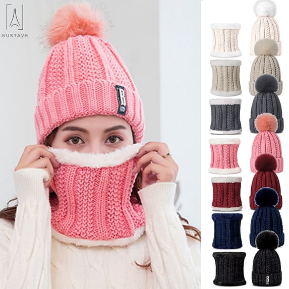 Gustave Women's Soft Knitted Hat Scarf Set, Wine Red, 2-Piece