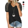 thumbnail image 1 of Gustave Women's Summer Short Sleeve V Neck T-Shirts Lace Splicing Waffle Knit Tops Casual Loose Hollow Out Blouse Tee Shirt "Black, XL", 1 of 5