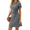 thumbnail image 1 of Gustave Women's Summer T Shirt Dress Ruched Bodycon Mini Dresses Casual Short Sleeve Wrap A-Line Sundress for Beach Party Work "Gray, L", 1 of 6