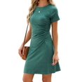 thumbnail image 1 of Gustave Women's Summer T Shirt Dress Ruched Bodycon Mini Dresses Casual Short Sleeve Wrap A-Line Sundress for Beach Party Work "Green, L", 1 of 6