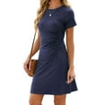 thumbnail image 1 of Gustave Women's Summer T Shirt Dress Ruched Bodycon Mini Dresses Casual Short Sleeve Wrap A-Line Sundress for Beach Party Work "Navy Blue, 2XL", 1 of 6