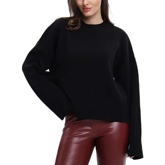 Gustave Women's Sweaters Knit Pullover Causal Trendy Batwing Long Sleeve Crew Neck Slouchy Oversized Sweater Jumper Tops Shirts for Fall Winter - Black, M