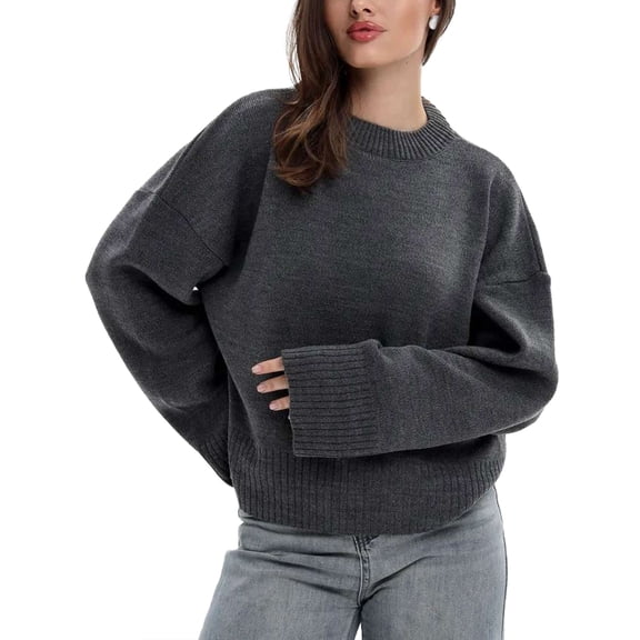 Gustave Women's Sweaters Knit Pullover Causal Trendy Batwing Long Sleeve Crew Neck Slouchy Oversized Sweater Jumper Tops Shirts for Fall Winter - Gray, S