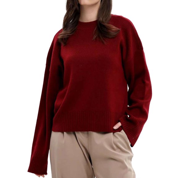 Gustave Women's Sweaters Knit Pullover Causal Trendy Batwing Long Sleeve Crew Neck Slouchy Oversized Sweater Jumper Tops Shirts for Fall Winter - Red, L