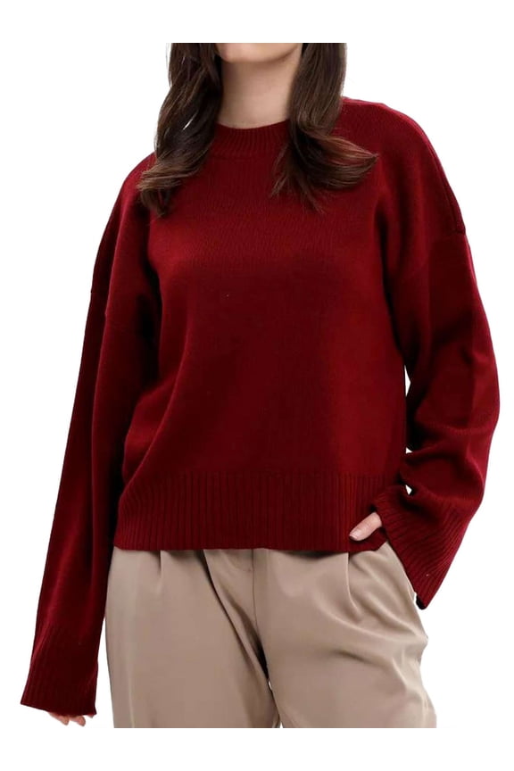 Women's Sweaters Knit Pullover Causal Trendy Batwing Long Sleeve Crew Neck Slouchy Oversized Sweater Jumper Tops Shirts for Fall Winter - Red, M