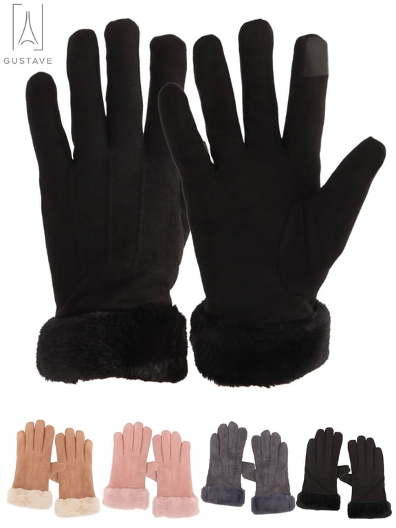 Women's Thermal Warm Winter Gloves Touchscreen Soft Fleece Lining Gloves Chamois Suede Outdoor Driving Ski Mittens, Black