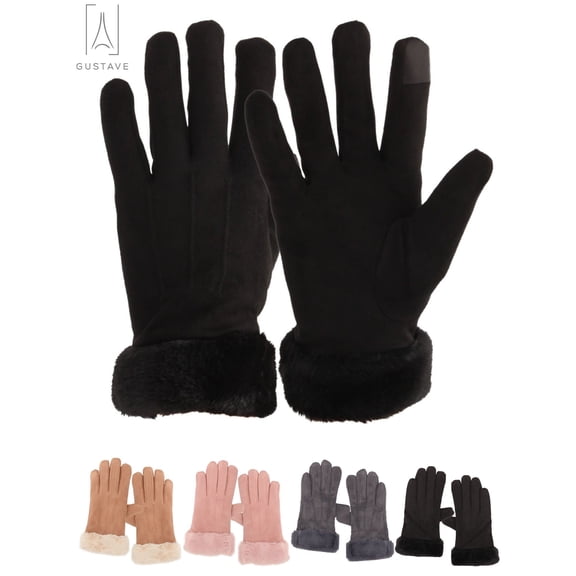 Gustave Women's Thermal Warm Winter Gloves Touchscreen Soft Fleece Lining Gloves Chamois Suede Outdoor Driving Ski Mittens, Black