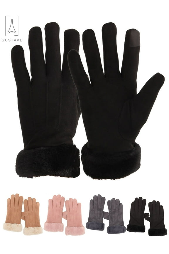 Women's Thermal Warm Winter Gloves Touchscreen Soft Fleece Lining Gloves Chamois Suede Outdoor Driving Ski Mittens, Black