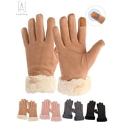 Women's Thermal Warm Winter Gloves Touchscreen Soft Fleece Lining Gloves Chamois Suede Outdoor Driving Ski Mittens, Khaki