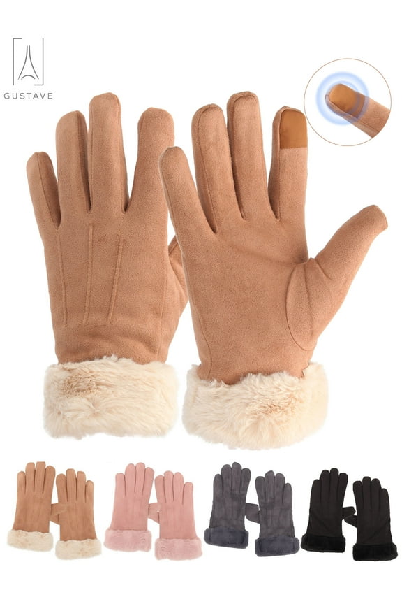 Women's Thermal Warm Winter Gloves Touchscreen Soft Fleece Lining Gloves Chamois Suede Outdoor Driving Ski Mittens, Khaki