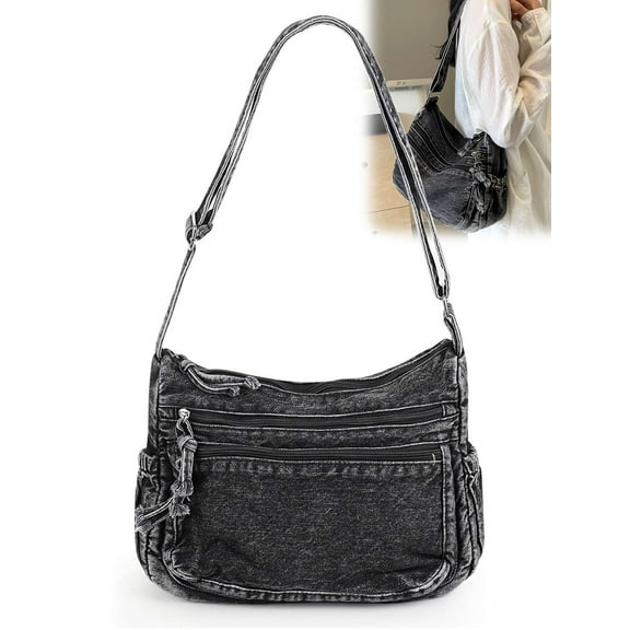 Gustave Denim Shoulder Bag for Women Multi Pockets Crossbody Messenger Bag Jean Large Capacity Canvas Jean Casual Tote Satchel Purses and Handbags