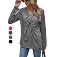 thumbnail image 1 of Gustave Women's V Neck Long Sleeve T-Shirts Fashion Cross Wrap Tops Solid Casual Loose Tunic Blouse Tee for Fall Winter "Gray, L", 1 of 5
