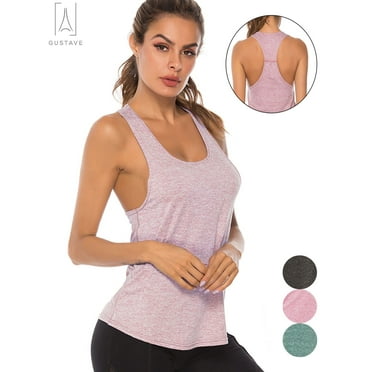 Gustave Women's Workout Yoga Tank Tops Quick Drying Racerback Tanks Fitness Running Athletic Loose Vest Solid Casual Sleeveless T-Shirts Activewear (Pink, S)