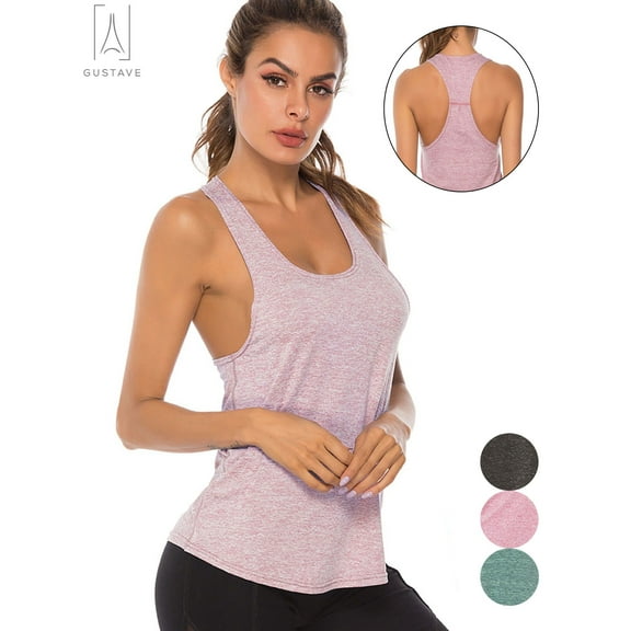 Gustave Women's Workout Yoga Tank Tops Quick Drying Racerback Tanks Fitness Running Athletic Loose Vest Solid Casual Sleeveless T-Shirts Activewear (Pink, XL)