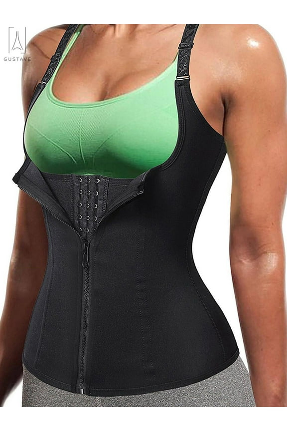 Women's Zipper Sweat Sauna Body Shaper Slimming Vest Waist Trainer Corset Shapewear Vest Workout Adjustable Tank Top