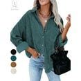 thumbnail image 1 of Gustave Womens Corduroy Button Down Boyfriend Shirts Long Sleeve Oversized Blouses Tops Coat Solid Color "Green,L", 1 of 7