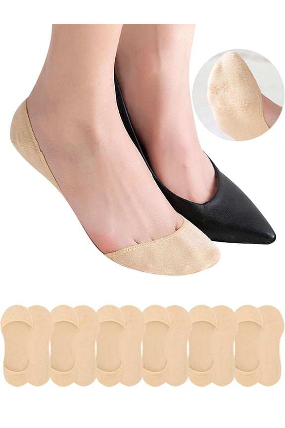 Womens No Show Socks 6 Pairs Ultra Low Cut Liner Socks Non Slip Hidden Invisible Socks Thin Cotton Footies for Flats Boat Loafer "Nude"