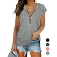 thumbnail image 1 of Gustave Womens Sexy Deep V Neck Tops Summer Short Sleeve Zipper Blouse Loose Casual Solid T Shirts Tunic "Gray, XL", 1 of 8