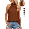 thumbnail image 1 of Gustave Womens Sleeveless Tie Halter Tops Summer High Neck Tank Tops Casual Elegant Vest Shirts Blouses "Caramel, S", 1 of 6