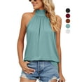 thumbnail image 1 of Gustave Womens Sleeveless Tie Halter Tops Summer High Neck Tank Tops Casual Elegant Vest Shirts Blouses "Green, XL", 1 of 6