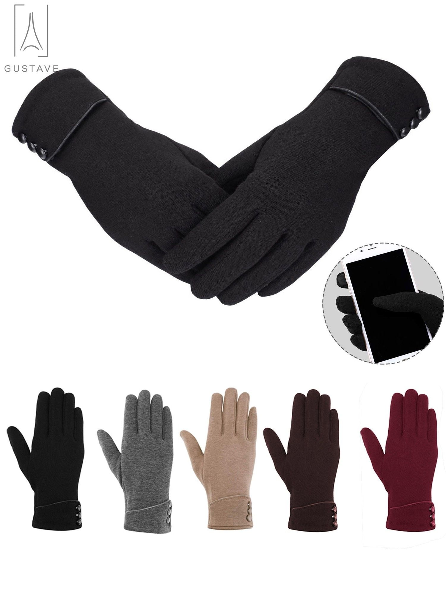 Gustave Womens Touchscreen Texting Gloves Winter Warm Thermal Fleece
