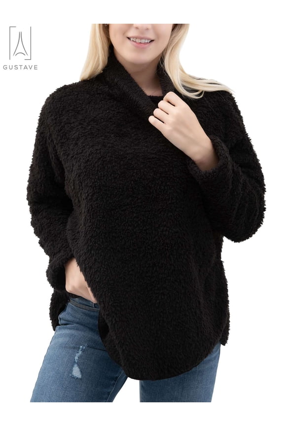 Womens Turtleneck Oversized Sweaters Batwing Long Sleeve Pullover Loose Jumper Tops Winter Fuzzy Fleece Warm Sweaters "Black,S"
