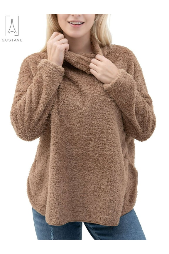 Womens Turtleneck Oversized Sweaters Batwing Long Sleeve Pullover Loose Jumper Tops Winter Fuzzy Fleece Warm Sweaters "Khaki,S"