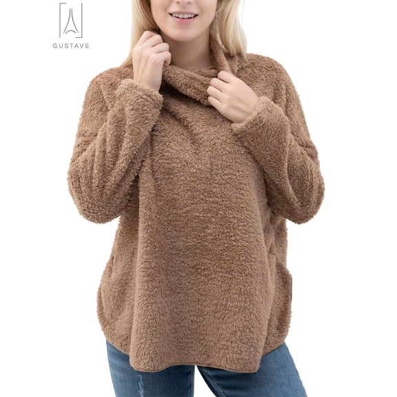 Gustave Womens Turtleneck Oversized Sweaters Batwing Long Sleeve Pullover Loose Jumper Tops Winter Fuzzy Fleece Warm Sweaters "Khaki,XL"
