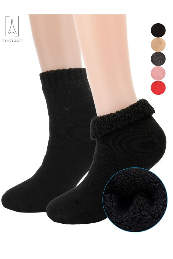 Womens Winter Cotton Socks Thick Fuzzy Lined Soft Warm Cozy Crew Socks Solid Casual Thermal Sock Xmas Gift "Black, 1 Pair"