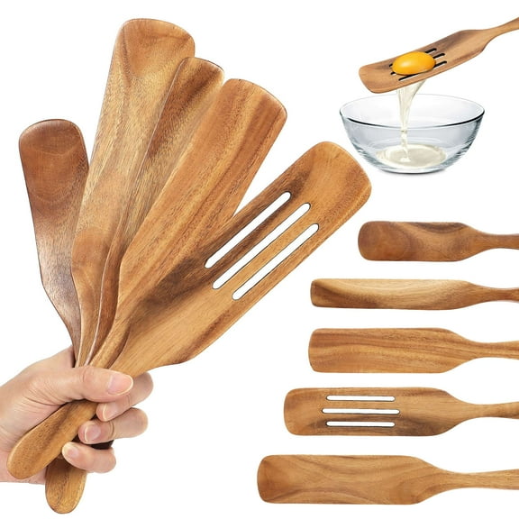 Gustave Wooden Spurtle Set of 5 Kitchen Utensils Non Stick Wood Spoons Spatulas Spurtles Kitchen Tools Heat Resistant Cookware Sets for Cooking Stirring Mixing Serving