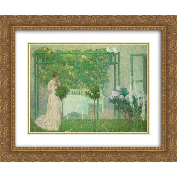 Gustave de Smet 2x Matted 24x20 Gold Ornate Framed Art Print 'La femme au rosier'