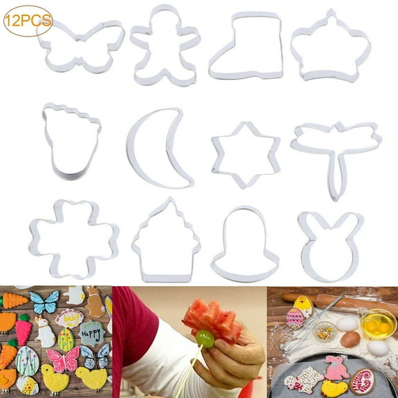 GustaveDesign 12 Piece Cookie Cutters Mold, Stainless Steel Biscuit Cake Cutters Set, Mini Geometric Shaped Sandwich Cutters for Kitchen Baking Xmas Gift (Style C)