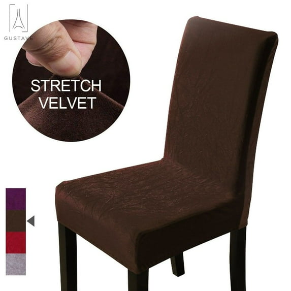 GustaveDesign 2 Pack Velvet Stretch Dining Chair Slipcovers Large Soft Removable Chair Protectors Home Decor Dining Chair Covers "Coffee"