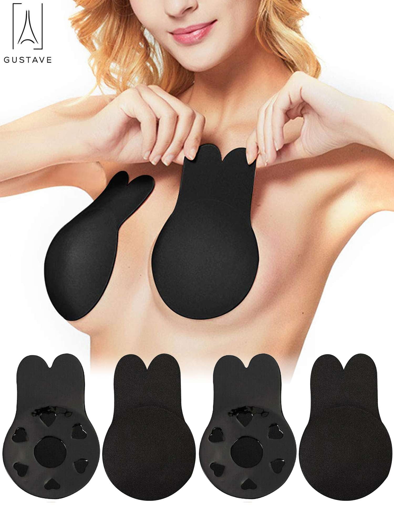 GustaveDesign 2 Pairs Women Push Up Invisible Bra Seamless Strapless Breast  Lifting Bras Tape Backless Nipplecovers Self-Adhesive Bra Wedding Dress  Crop TopBlack & Skin, C/D Cup 