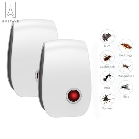 GustaveDesign 2 Pcs Non-Toxic Pest Control Ultrasonic Pest Reject Electronic Plug in Home Indoor Mosquito Killer Mice, Spiders, Ants, Roaches