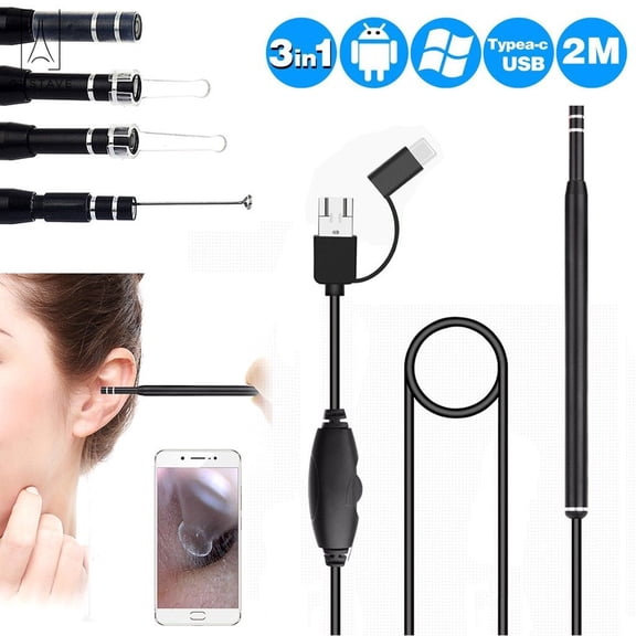 GustaveDesign 3 in 1 USB Ear Cleaning Earpick LED Light Multifunctional Endoscope HD Visual Ear Cleaning Spoon with Waterproof Camera Ear Healthy Care Cleaning Tool "Black"