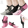 thumbnail image 1 of GustaveDesign 3 Pairs Non Slip Yoga Socks for Women, Anti-Skid Full Toe Socks with Grips & Straps for Ballet Pilates Barre Dance Workout Fitness Indoor (Multicolor), 1 of 8